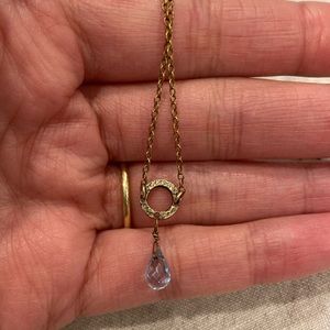 Sky Blue Semiprecious Stone and Gold Teardrop Necklace